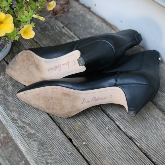 Sam Edelman Katt Black Leather Pointy Toe Kitten Heel Chelsea Bootie Sz 6.5 - Picture 7 of 8